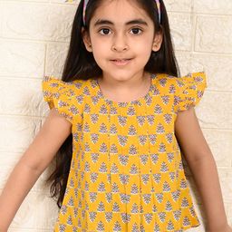 Sangria Girls Floral Printed Flutter Sleeves Pure Cotton Top-picture-23