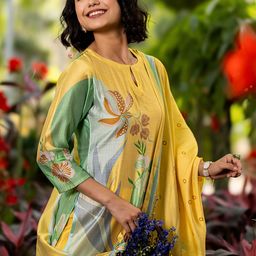 Libas Floral Printed Keyhole Neck Kurta With Trouser And Dupatta-picture-49