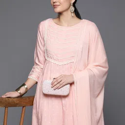 Inddus Woven Design Lace Detailing  Kurta With Trouser & Dupatta-picture-28