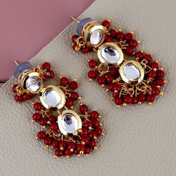 LUCKY JEWELLERY Gold-Plated Kundan-Studded Contemporary Drop Earrings-image-93