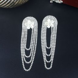 StyleCast Silver-Plated Rhinestone Studded Contemporary Drop Earrings-image-88