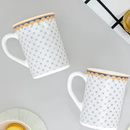 Larah by BOROSIL Premia Series Kosmia White 2 Pcs Printed Opalware Mugs 350 ml Each-43
