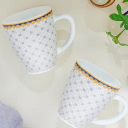 Larah by BOROSIL Premia Series Kosmia White 2 Pcs Printed Opalware Mugs 390 ml Each-16