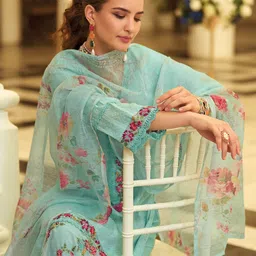 Varanga Women Floral Printed Cotton Kurta with Trousers & Dupatta-picture-18