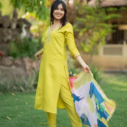 Navlik Floral Yoke Design Sequinned Kurta with Trousers & Dupatta-22