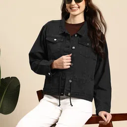 Mast & Harbour Spread Collar Trucker Denim Jacket with Tie-Up Detail-43