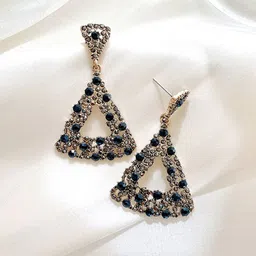 Unwind by Yellow Chimes Black Crystal Studded Geometric Drop Earrings-85