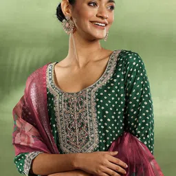 Libas Bandhani Embroidered Sequinned Kurta with Trouser & Dupatta-0