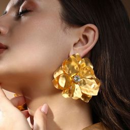 SOHI Gold-Plated Contemporary Artificial Stones Studded Drop Earrings image 2