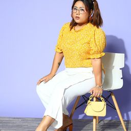 Berrylush Curve Bright Yellow Floral Once Upon a Sleeve Top-87