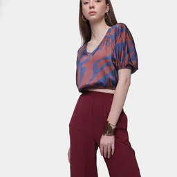 French Connection Abstract Printed Extended Sleeves Crop Top image 2