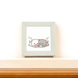 Anikmart White & Brown Self Design MDF Anime Design Table Top Frame image 2