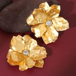 SOHI Gold-Plated Contemporary Artificial Stones Studded Drop Earrings image 3
