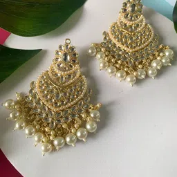 I Jewels Gold-Plated Stones & Beads Studded Contemporary Drop Earrings-image-12