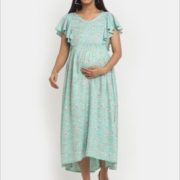 Mylo Floral Maternity A-Line Midi Dress with Zipper-image-26