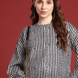 all about you formals all about you Geometric Print Puff Sleeves Monochrome Top image 1