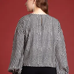 all about you formals all about you Geometric Print Puff Sleeves Monochrome Top image 4