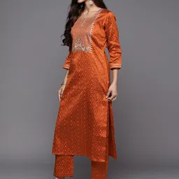 Varanga Rust & Blue Embroidered Kurta with Trousers & With Dupatta image 2