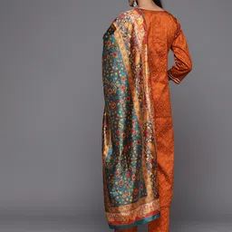 Varanga Rust & Blue Embroidered Kurta with Trousers & With Dupatta image 5