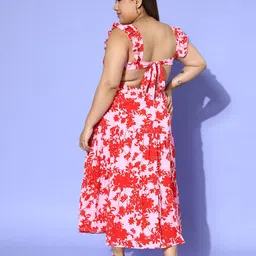 Berrylush Curve Floral Print Flutter Sleeve Crepe Fit & Flare Midi Dress image 5
