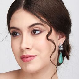 Anvik Silver-Plated American Diamond Teardrop Shaped Drop Earrings image 4