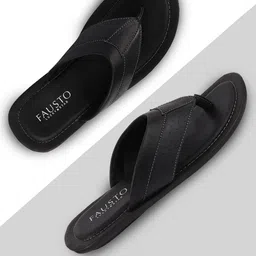 FAUSTO Men Black Solid Synthetic Outdoor Thong Flip-Flops-picture-20