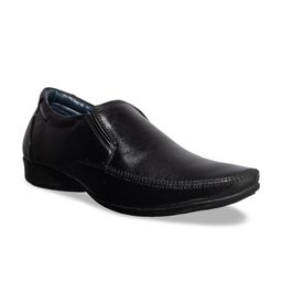 Khadims Men Black Solid Leather Formal Slip-Ons-image-70