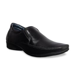 Khadims Men Black Solid Leather Formal Slip-Ons-image-30
