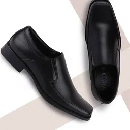 FAUSTO Men Black Solid Shock Absorber Sole Leather Formal Slip-Ons-image-56