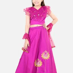 BownBee Girls Embellished Thread Work Ready to Wear Lehenga & Blouse With Dupatta-picture-10