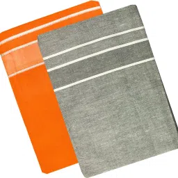 Prakasam Cotton Men's Kerala Style Premam Single (1.28X2.00 mtrs) Colour (pack Of 2) (Orange-Ash) Solid Men Dhoti-image-30