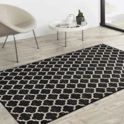 dazzhome Black & White Hair On Leather Geometrical Hand Woven 3ftX5ft Carpet-picture-1