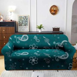 cortina Teal Ethnic motif Polyester 3 Seater Elastic Stretchable Sofa Cover-picture-18