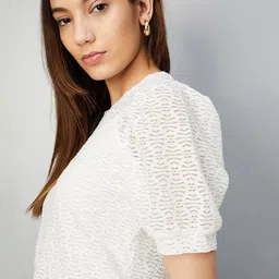 max Self Design Round Neck Puff Sleeves Top-image-10