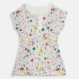 ELLE Girls Multicoloured Printed A-Line Pure Cotton Top-image-2