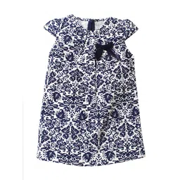 Nino Bambino Girls Organic Cotton White & Navy Blue Printed A-Line Top-image-35