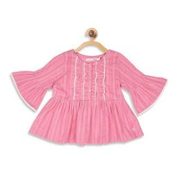 ELLE Girls Pink Striped Peplum Pure Cotton Top-image-74