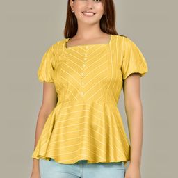 YASH GALLERY Mustard Yellow & White Geometric Print A-Line Top-image-78