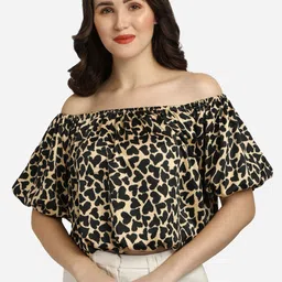 Smarty Pants Black Animal Print Off-Shoulder Satin Off Shoulder Top-image-13