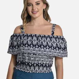 StyFun Printed Crepe Bardot Top-image-10