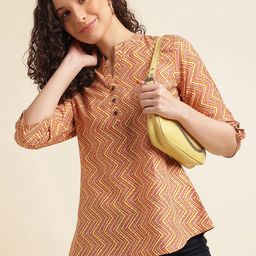 NAINVISH Geometric Print Mandarin Collar Top-picture-8
