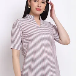 Aarsha Women Violet & White Striped Mandarin Collar Top-image-38