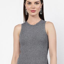 Kalt Round Neck Ribbed Fitted Cotton Top-image-33