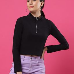 Rigo Women Solid High Neck Pure Cotton Crop Top-image-48
