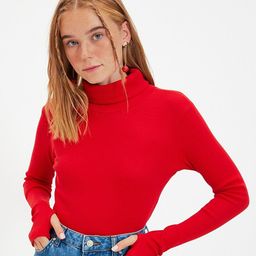 Trendyol Women Red High Neck Pure Cotton Top-image-38