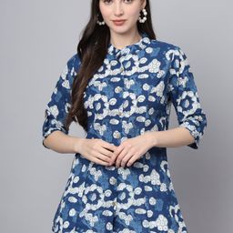 Divena Floral Print Mandarin Collar Cotton Shirt Style Top-picture-33