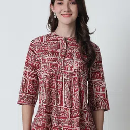 BAESD Ethnic Motifs Printed Mandarin Collar Cotton Top-10