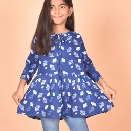 BAESD Kids-Girls Floral Print Cotton Tie-Up Neck Bell Sleeves Top-picture-20