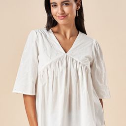 AKKRITI BY PANTALOONS White Flared Sleeve Cotton Top-image-60