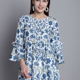 Roly Poly Floral Print Bell Sleeve Cotton A-Line Top-image-33